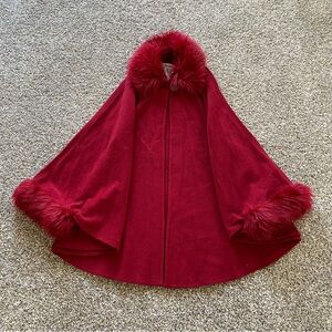 Marvin Richards Red Cape Jacket Coat Faux Fur Wool Blend Size 1X/2X